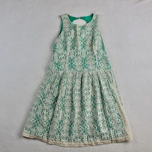 Ivory Mint Green Lace Fit Flare Dress